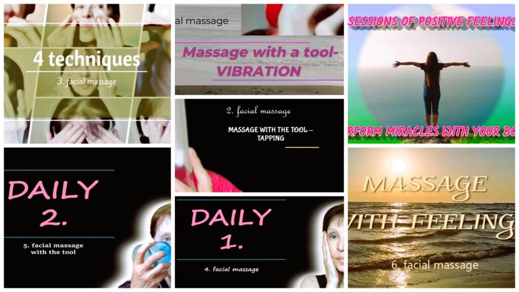 collage of facial massage course videos Collage of self-facial massage course videos.